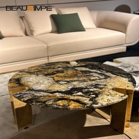 Design créatif Table basse ronde de luxe en marbre Ensemble table basse moderne pour salon, hôtel, pieds en métal