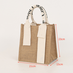 Bolsa de Compras de Lona de Algodón Ecológica con Logotipo Personalizado, Bolsa de Yute con Asas de Cinta, Bolsas de <span class=keywords><strong>Arpillera</strong></span> de Cáñamo - Product Image 1