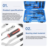 Kit d'outils pour freins à tambour, 15 pièces. Kit d'outils pour freins à tambour et à disque avec pinces à ressort de frein et brosses pour étrier de frein