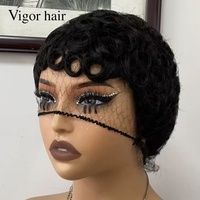Wig Keriting Tanpa Lem Grosir dengan Poni, Rambut Manusia Gelombang Keriting Virgin Brasil, Wig Pixie Cut Tanpa Lace untuk Wanita
