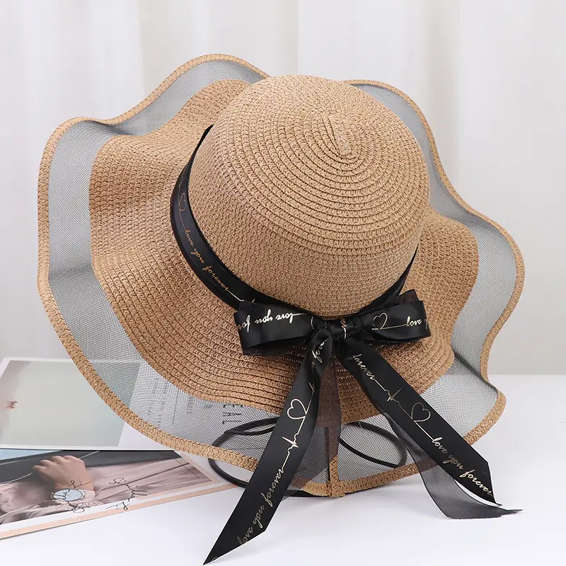 QIANXUN New Summer Floppy Outdoor Holiday Lady Women Straw Hat,Beach Casual Floral Wide Brim Sun Panama Hat