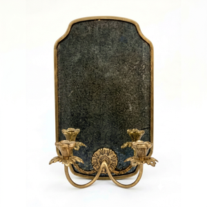 Vintage Antique Brass <b>Wall</b> <b>Sconce</b> Mirror Handcrafted Metal <b>Wall</b> Decor with Dual Flower Candle Holders Luxury Interior Accent - Product Image 1