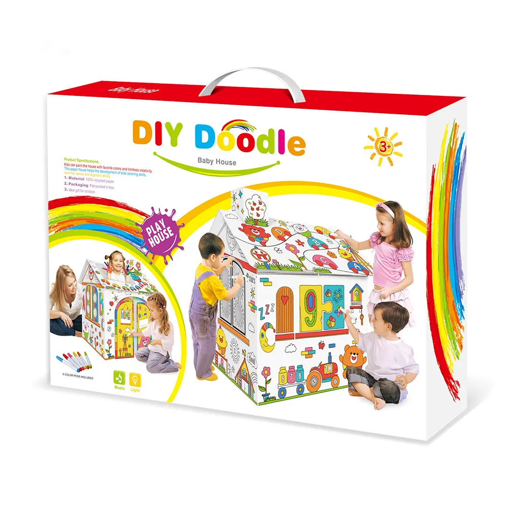 自宅で遊ぶ家族のゲームギフトボックス付きDIYグラフィティペーパーハウスモデル