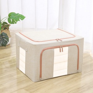 Boîte de rangement en tissu pliable en coton et lin avec logo personnalisé 24L/66L/100L Organisateur de boîtes à vêtements Organisateur de boîtes à vêtements Bacs - Product Image 1