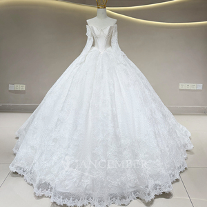 JFH122 Vestido de Novia Glamuroso de Tul Color Marfil con Bordado y Mangas - Product Image 1