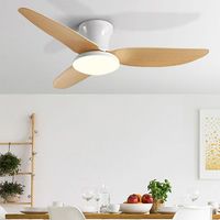 Ventilateur de plafond à profil bas de 52 pouces avec lumière, 3 pales en bois de chêne naturel, finition blanche, montage encastré, moteur DC silencieux, LED, chambre à coucher, salon
