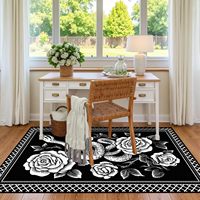 Tapis d'intérieur à poils ras en fausse fourrure cachemire, motif serpent et rose gothique, motif floral noir et blanc, style rétro bohème