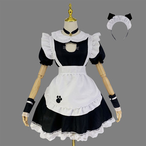 Cat-themed Maid Outfit Black White Apron Paw Print Lolita Cosplay Costume Anime Role Play Women's Dress Summer 2022 - Product Image 1