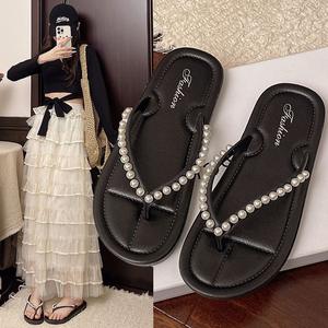 Sandales tongs femme style color block perle, talon bas, à enfiler, pour l'été, la plage et les loisirs en extérieur - Product Image 2