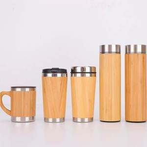 جديد أكواب قهوة من الخيزران مزدوجة الجدار مع زجاجة ماء حرارية من الخيزران مع شفاطة - Product Image 2