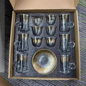 Taza de café de cristal de bronce característica de Oriente Medio de Turquía transfronteriza de diseño bohemio de 18 cabezas con platillo y traje de cuchara - Product Image 4