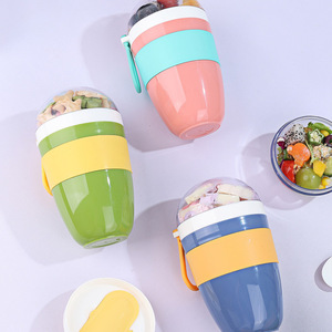 Color-<b>blocked</b> Portable Breakfast Cup With Seal Lid For Office And School Use Mixed Colors Cylinder <b>Shape</b> - Product Image 2