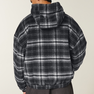 New Arrival Custom Plaid <b>Flannel</b> Hooded <b>Jacket</b> Zip Up Warm Winter Heavyweight Hoodie for Men - Product Image 3