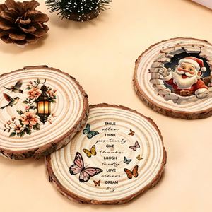 Natural Unfinished <b>Wood</b> <b>Slice</b> Christmas Round Wooden Decoration for Crafts - Product Image 3