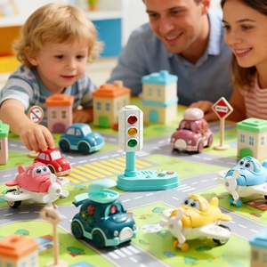Ensemble de jouets éducatifs multifonctionnels avec <span class=keywords><strong>avion</strong></span> et véhicules transformables à feux de circulation, jouets de circulation à inertie/à rétrofriction pour enfants - Product Image 2