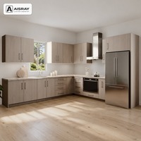 Meuble de cuisine en mélamine sur mesure, aménagement moderne en L, livraison en kit, boîtes de rangement en contreplaqué et tiroirs à fermeture amortie