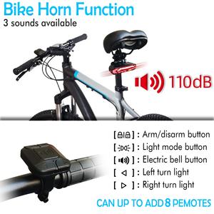 Lampe de vélo arrière LED rechargeable super lumineuse 1500mA IP65 étanche avec <span class=keywords><strong>klaxon</strong></span> clignotants alarme de feu arrière pour une conduite sûre - Product Image 6