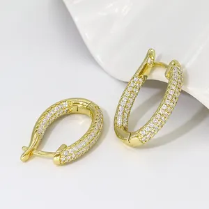 Brass Jewelry Manufacturer Luxury Bridal Wedding Cubic Pave Zirconia Huggie Hoop Earrings For Brides