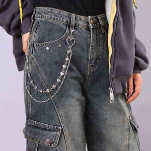 Heart Shape Metal Pants Chain Double Layer Handmade Tibetan <b>Silver</b> Waist Chain For Daily Wear Punk Style Unisex Denim Accessory - Product Image 2