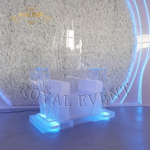 Bán Sỉ Ghế Bành Kiểu King Queen Sang Trọng Ghế Đám Cưới LED Acrylic Thiết Kế Mới Lưng Cao Rõ Ràng - Product Image 3