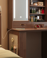 Bureau de toilette moderne nordique en bois massif avec éclairage LED - Table de maquillage multifonctionnelle convertible en bureau d'écriture avec panneau perforé