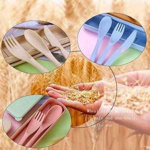 <b>Reusable</b> Travel Utensils Set with Case, 4 Sets Wheat <b>Straw</b> Portable Knife Fork Spoons Tableware, Eco-Friendly BPA Free - Product Image 6