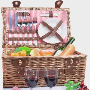 Panier de pique-nique en canne isolée en rotin paniers abordables pour ensemble de vin en plein air Mini artisanat valise Vintage Baskut rangement de bureau