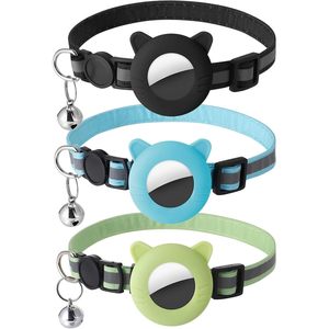 Guiqulai Cat Collar With Air Tag Holder Reflective Breakaway Adjustable Safety Collar For Kitten Multicolor <b>Bells</b> - Product Image 1