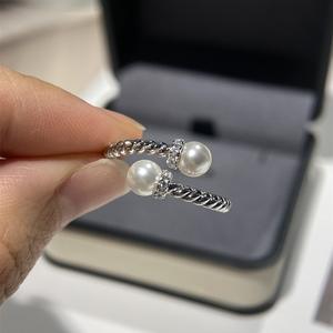 Ensemble de bagues en argent sterling S925, style vintage chinois, torsades de pâte frite anciennes, perles, pour femmes, design de niche de luxe, diamants - Product Image 2