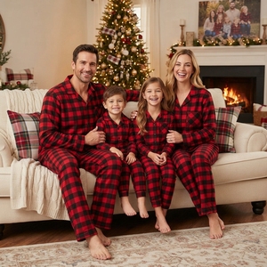 Pijama a Cuadros Rojos <span class=keywords><strong>para</strong></span> Familia, Regalo de Navidad, Ropa de Dormir Personalizada <span class=keywords><strong>para</strong></span> Mujeres, Hombres y Niños, Conjunto de Top y Pantalón - Product Image 1