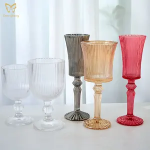 Bohemian renkli şarap bardakları klasik nervürlü cam Goblets nervürlü şampanya flüt kadehler düğün Coupes