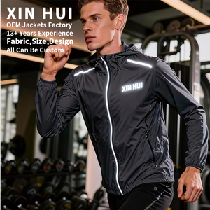 Custom Logo <b>Winter</b> Thin Waterproof Windbreaker Men Reflective Trim Full Zip Outdoor Sports <b>Jacket</b> Gym <b>Running</b> - Product Image 2