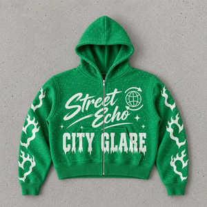 เสื้อฮู้ดดี้ผ้าคอตตอนหนานุ่มแบบซิป ดีไซน์สตรีทแวร์ ทรงโอเวอร์ไซส์ บ็อกซี่ฟิต ลายกราฟิกประดับเพชร พรีเมียม พร้อมโลโก้สั่งทำพิเศษสำหรับผู้ชาย - Product Image 1