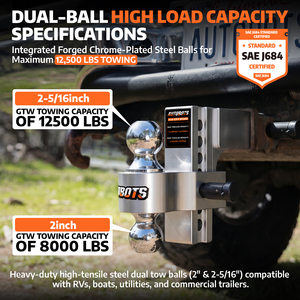 Attelage de <span class=keywords><strong>remorque</strong></span> réglable Autobots de 6 pouces, capacité de charge de 12 500 lb, attelage à double <span class=keywords><strong>boule</strong></span> en aluminium robuste avec verrouillage - Product Image 5