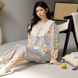 बड़ी लड़कियों की लंबी आस्तीन वाली रात में पजामा बजू टिडूर होमवियर फूलों की महिलाओं के लिए सेट Pajammjer महिला स्लीववियर मुद्रित - Product Image 3