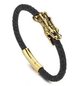 New jewelry wholesale high quality retro style jewelry stainless steel gold plated dragon bracelet men