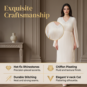 Robe de prière ivoire pour femmes musulmanes avec drapé thermocollé, faible MOQ - Product Image 3