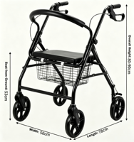 Déambulateur pliable avec panier de courses pour seniors, chariot de marche multifonctionnel d'extérieur avec grand panier et frein pour la marche quotidienne