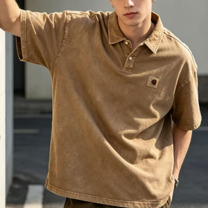 Camiseta Polo para Hombre con Bordes Blancos Deslavados, <span class=keywords><strong>Cuello</strong></span> Redondo, Manga Corta, Marca de Moda, Logotipo Hartt - Product Image 1