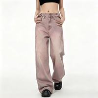 Jeans pour femmes grande taille vintage avec logo personnalisé, 100% coton, taille mi-haute, coupe ample, jambe large, multi-rivets et boutons, vente en gros