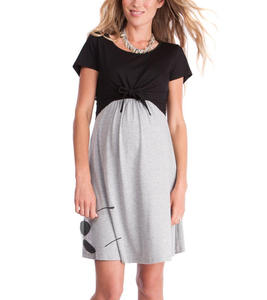 Femmes à manches courtes maternité décontracté moulante froncé avant cravate genou longueur robes pour le port quotidien bébé douche - Product Image 1