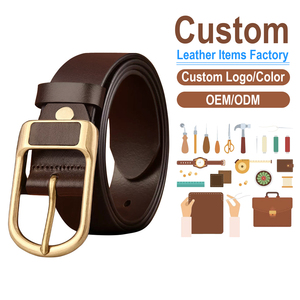 Cinturones de Cuero Genuino de Vaca Marrón y Negro, Ajustables, Casuales, con Logotipo Personalizado de Fábrica, para Hombre - Product Image 1