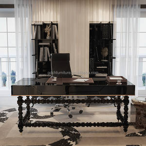 Juego de Escritorio y Silla de Madera Maciza de Lujo Portugués, Escritorio de Estilo Americano Vintage Negro, Muebles Personalizados para Sala de Estudio - Product Image 1