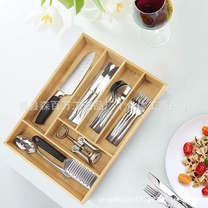 Bamboo Divided Drawer Organizer Rectangular Multi Functional <b>Storage</b> <b>Box</b> For Office And <b>Kitchen</b> Use - Product Image 2