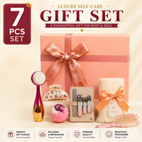 Panier-cadeau spa pour femmes, ensemble de soins de beauté 7 pièces avec bombe de bain, brosse pour le visage, outils de manucure, accessoires pour cheveux et boîte cadeau