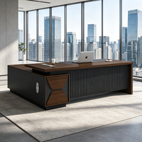 Meubles de bureau, bureau de direction moderne en forme de L, grand bureau de patron avec armoire latérale