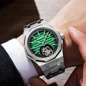 Reloj Mecánico de Pulsera para Hombre, con Esfera de Cristal de Zafiro, Diseño de Esqueleto, Tourbillon, Manecillas Luminosas, Caja de Acero Inoxidable y Correa de Goma - Product Image 4