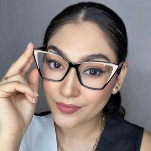 Monture de lunettes œil-de-chat 87221 en TR90 avec branches en acétate, lunettes anti-lumière bleue pour ordinateur, design à motif noir, lunettes de performance - Product Image 1