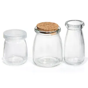 Campione gratuito barattolo di budino in vetro da 100ml 200ml 300ml con coperchio in plastica per budino con coperchio in sughero