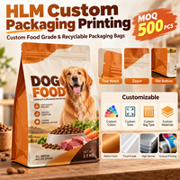 Sacs à fond plat personnalisés imprimés en gros pour aliments pour chats et chiens, 500g, 1kg, 2kg, 5kg, emballage mat pour aliments pour animaux de compagnie avec fermeture éclair